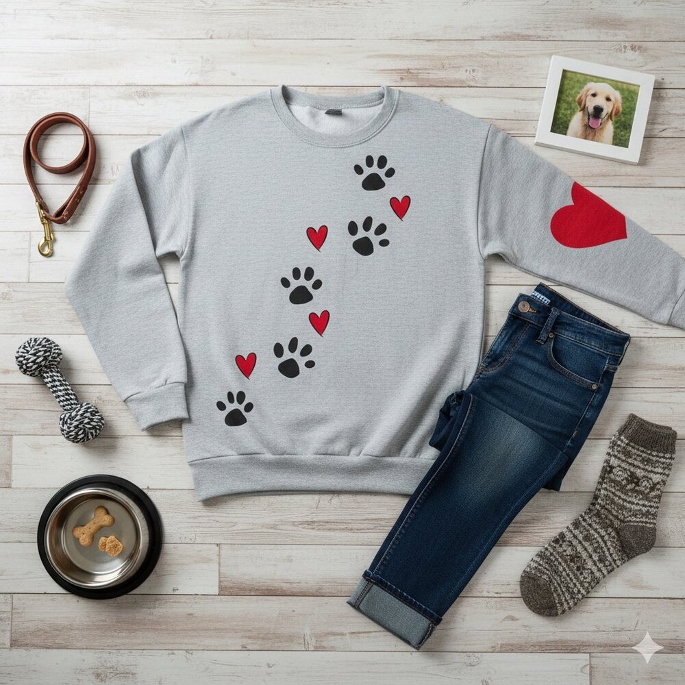 Paw Print Heart Elbow Patch Sweatshirt - Oversized Small - Picture 9 of 9